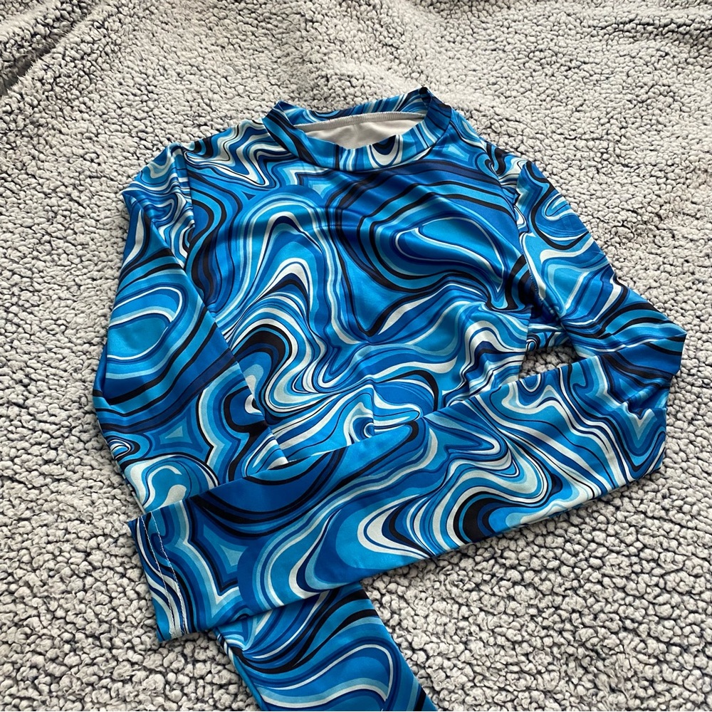 Mock neck Marble Fitted Long Sleeve, XS